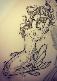 手稿经典美人鱼纹身图案