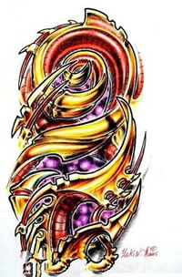 机械彩色绚丽花臂纹身手稿图案