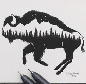 手稿的一只牛纹身图案