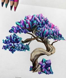 手稿一颗彩石树纹身图案