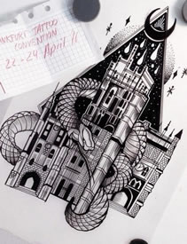 手稿蛇绕城堡纹身图案