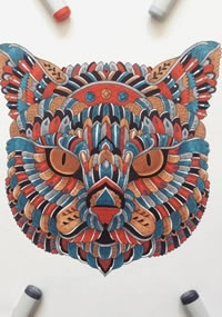 手稿立体老虎头纹身图案