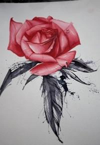 手稿水彩一枝玫瑰纹身图案