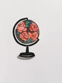 手稿彩绘地球仪纹身图案