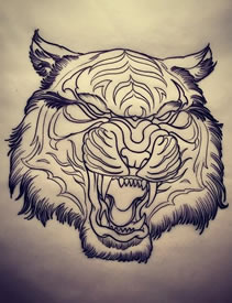 手稿线条狮子纹身图案