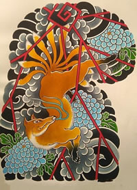 日本风手稿九尾狐纹身图案