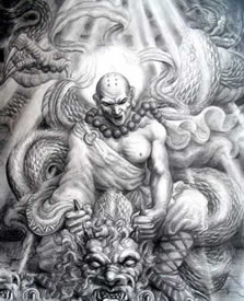 手稿霸气的降龙罗汉纹身图案