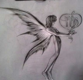 手稿送爱的天使纹身图案