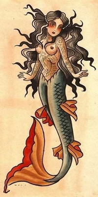 手稿一款美人鱼纹身图案