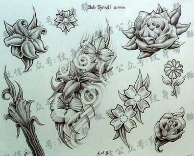 手稿百合花纹身图案