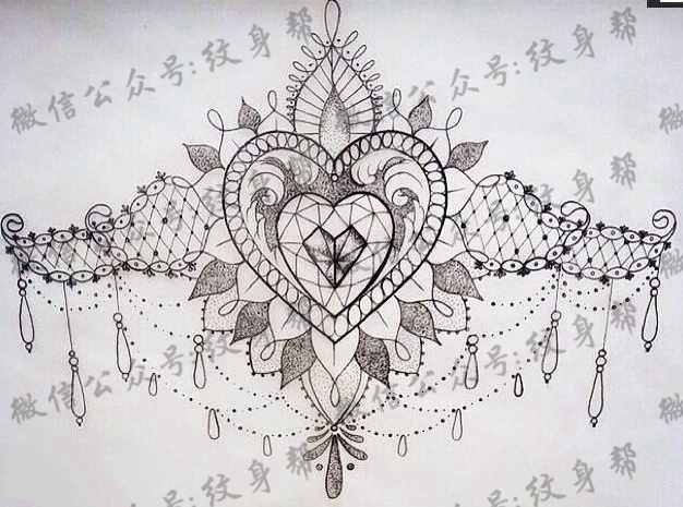 手稿漂亮的爱心纹身图案