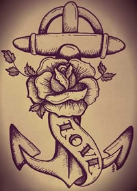 手稿船锚纹身图案