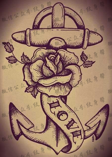 手稿船锚纹身图案
