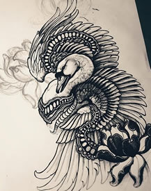 手稿线条素描仙鹤纹身图案