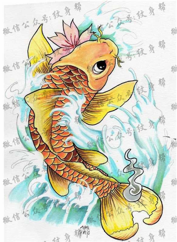 手稿漂亮的鲤鱼纹身图案
