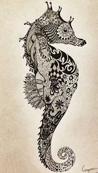 手稿好看的海马纹身图案