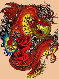 手稿经典帅气的龙纹身图案