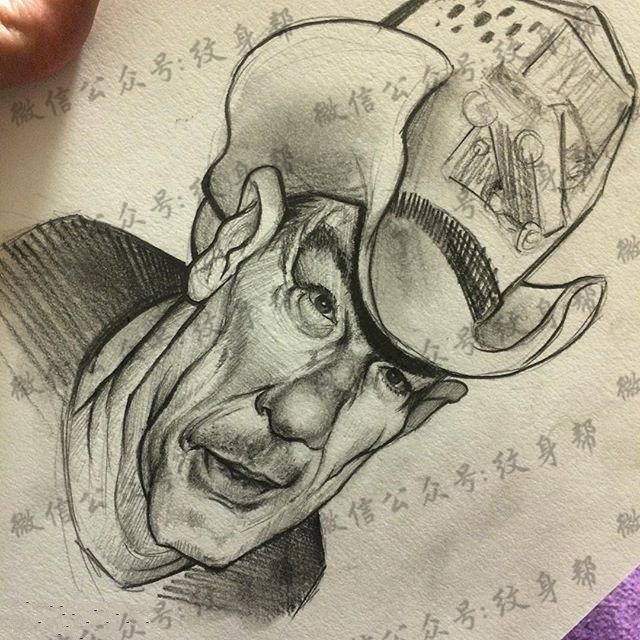 手稿素描肖像纹身图案