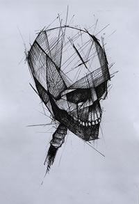 手稿立体线条骷髅纹身图案