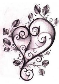 手稿唯美的爱心图腾纹身图案