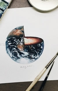 手稿半缺的月球纹身图案