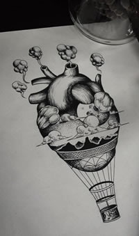 手稿冒烟的心脏纹身图案