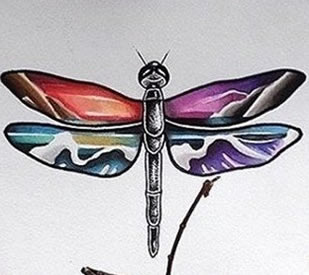 手稿彩色的蜻蜓纹身图案
