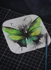 手稿水墨一只蝴蝶纹身图案