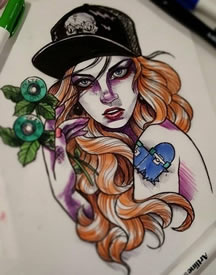 手稿水彩的时尚女孩纹身图案