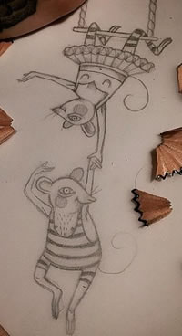 手稿素描的两只老鼠纹身图案