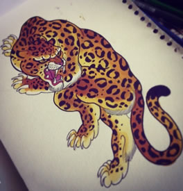 手稿一只花豹纹身图案