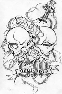 手稿简单时尚的骷髅纹身图案