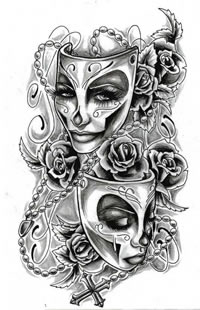 手稿大气的面具纹身纹身图案