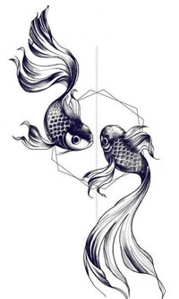 手稿漂亮的金鱼纹身图案