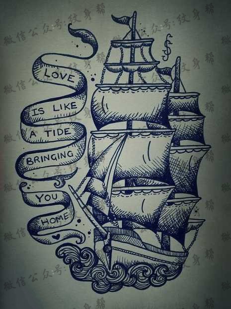 手稿一张帆船纹身图案