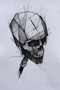 手稿线条头骷髅纹身图案