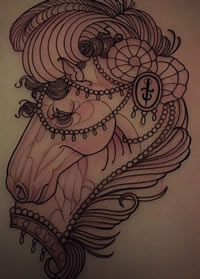 手臂精美线条马儿纹身图案