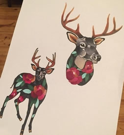 手稿彩绘灵鹿纹身图案