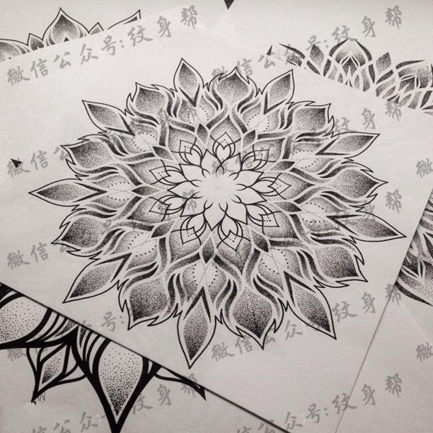 手稿经典点刺的梵花纹身图案