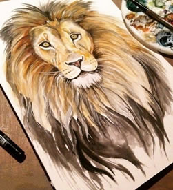 手稿彩绘大狮子纹身图案