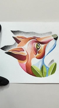 手稿彩色的小狗狗纹身图案