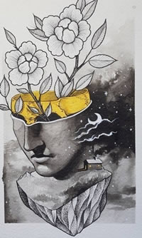 手稿头上长花纹身图案