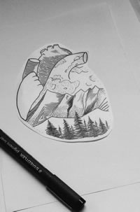 手稿点刺山川纹身图案