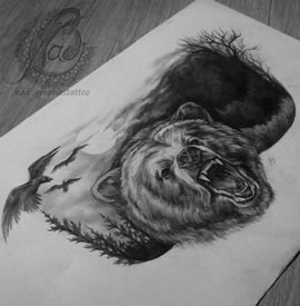 手稿经典浣熊纹身图案