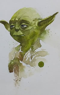 手稿水墨尤达纹身图案