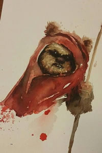 手稿水墨的小熊纹身图案