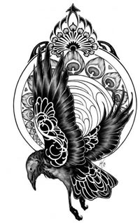 手稿一张帅气的飞鸟纹身图案