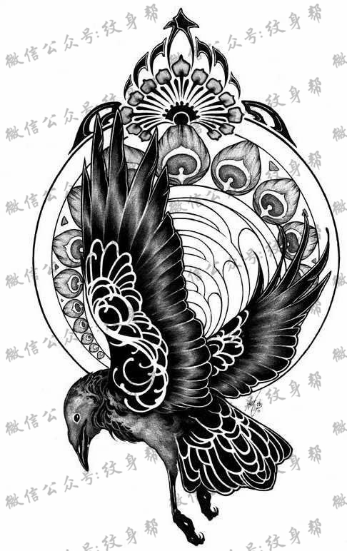 手稿一张帅气的飞鸟纹身图案
