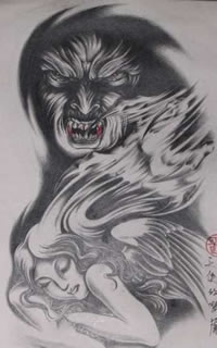 手稿天使和魔鬼纹身图案