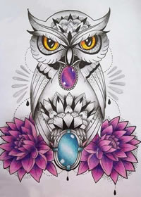 手稿猫头鹰纹身图案